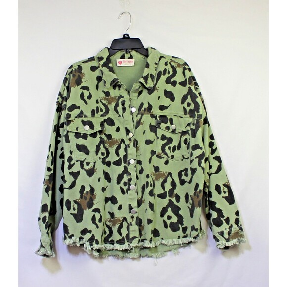 Southern Fried Chic 2XL Green Camo Jacket Cotton Blend Jacket Distressed - Picture 1 of 6